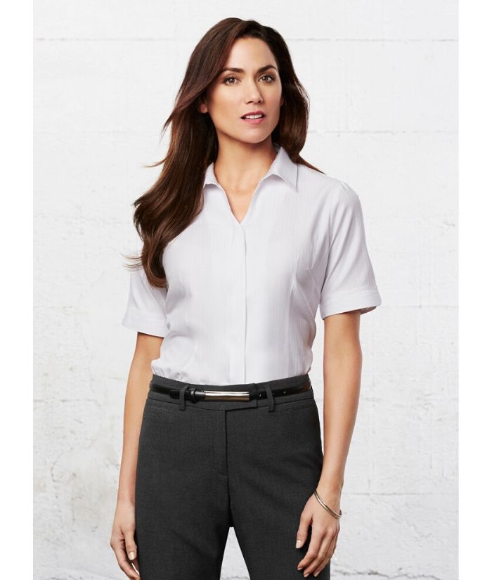 LADIES PRESTON short sleeve shirt. Corporate uniform. Colours white, blue and black