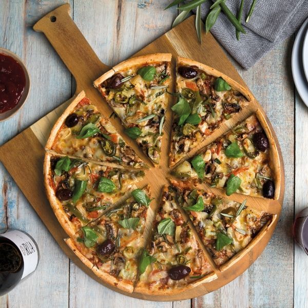 Wooden Pizza board and cutter.