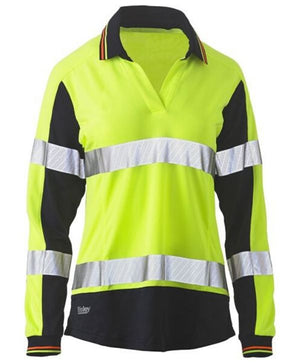 Womens Long Sleeve Taped, 2 Tone, Hi Vis, V-Neck Polo - Uniforms and Workwear NZ - Ticketwearconz