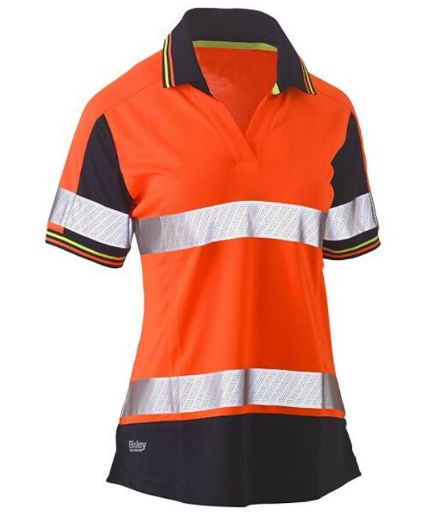 Womens Short Sleeve Taped, 2 Tone, Hi Vis, V-Neck Polo Orange/Navy Trade uniform