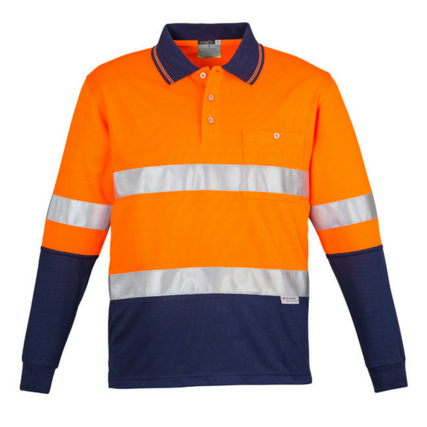 Mens Hi Vis Spliced Polo - Long Sleeve Hoop Taped