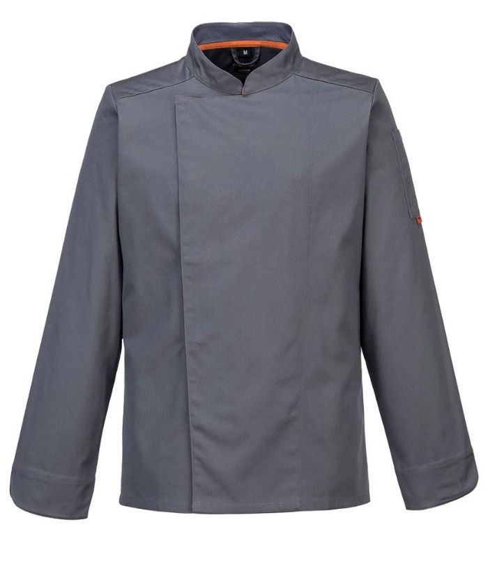 portwest-meshair-domed-chef-jacket-long-sleeves-slate-grey-S838