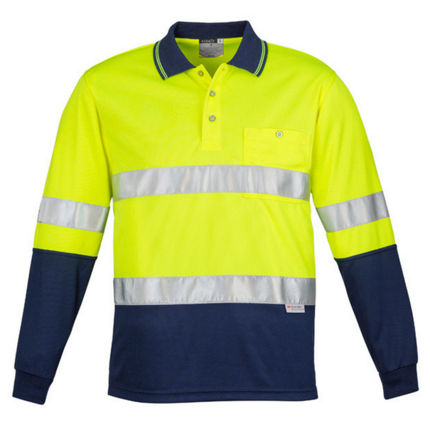 Mens Hi Vis Spliced Polo - Long Sleeve Hoop Taped-zh235