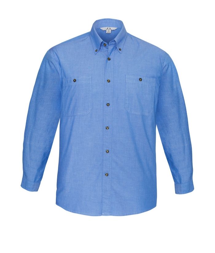 Mens Wrinkle Free, Chambray Long Shirt Shirt - Uniforms and Workwear NZ - Ticketwearconz