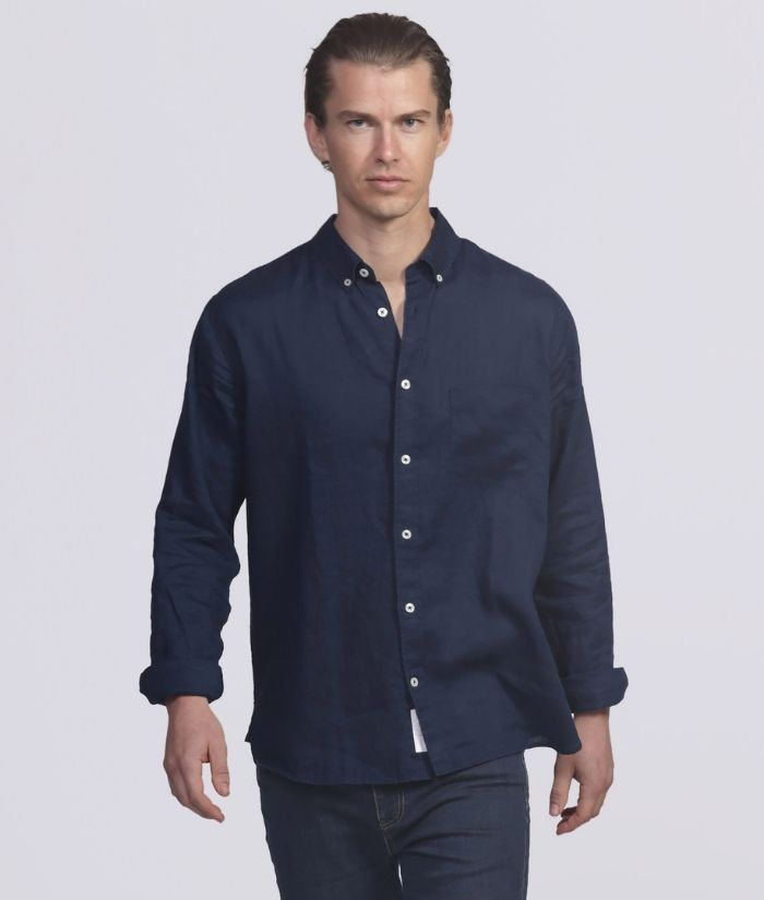 smpli-mens-linen-shirt-SIL-long-sleeve-navy-business-casual