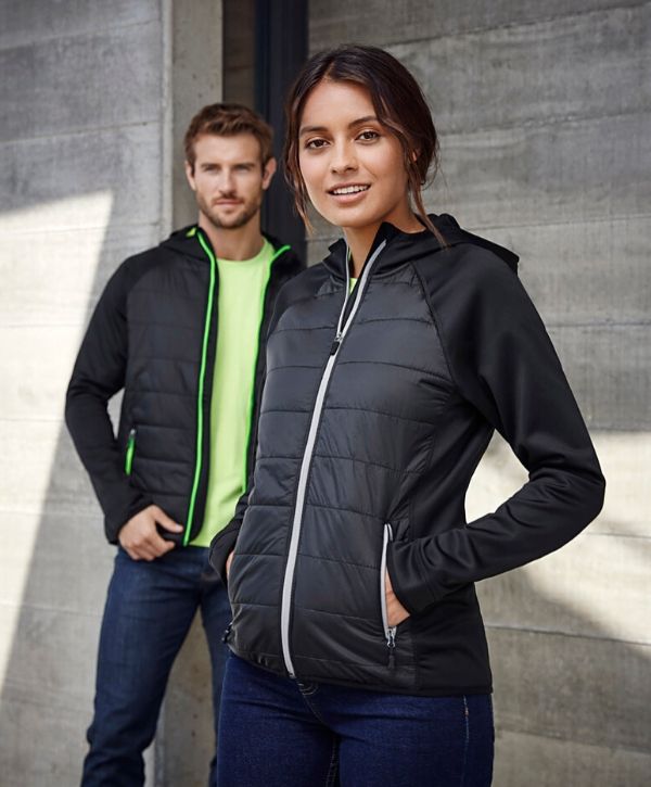 stealth-tech-puffer-hybrid-hoodie-ladies-black-cyan-jacket-uniform-activewear