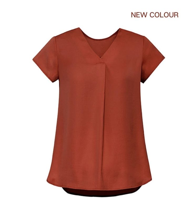 Womens Kayla V-neck Pleat Blouse - Uniforms and Workwear NZ - Ticketwearconz