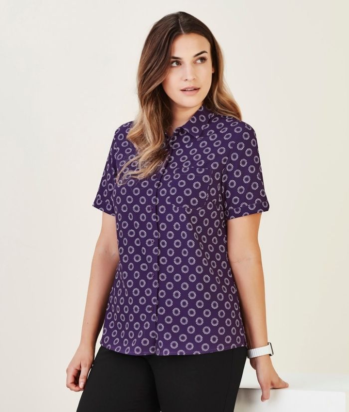 Womens Florence Easy Stretch Daisy Print Shirt - Uniforms and Workwear NZ - Ticketwearconz