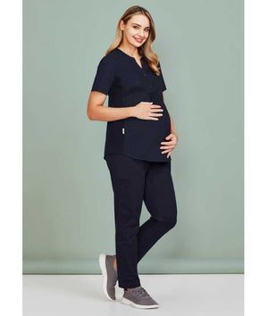 midnight-navy-worn-bizcare-womens-rose-maternity-scrub-top-tunic-CST243LS