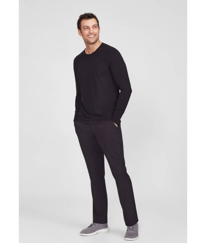 worn-black-bizcare-mens-performance-cotton-long-sleeve-tee-CT247ML-under-scrubs