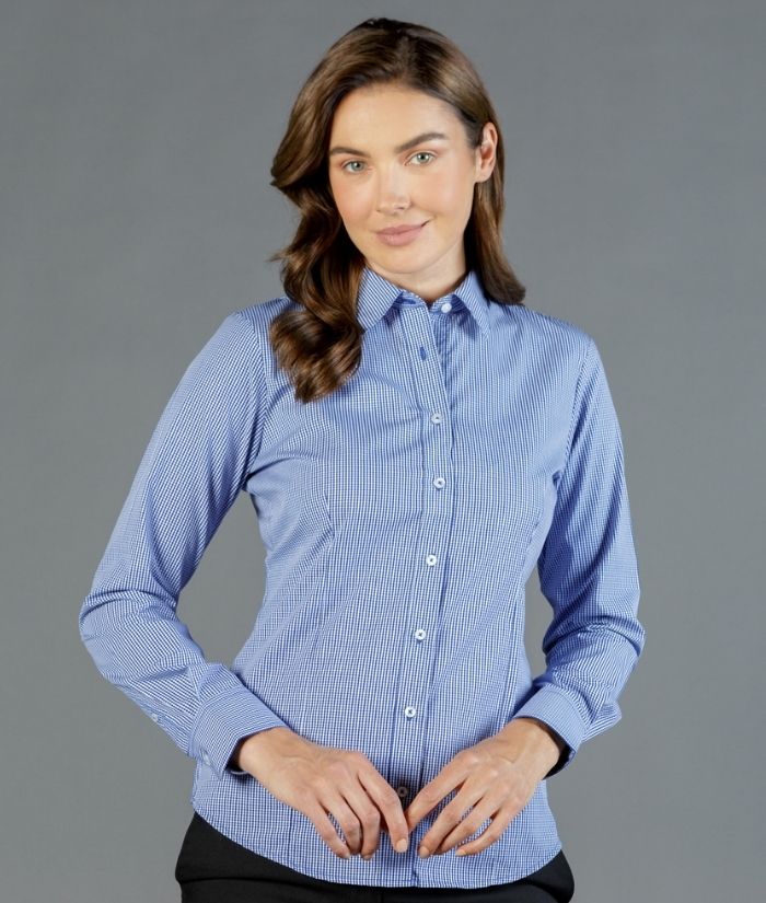 navy-cAREER-BY-GLOWEAVE-womens-short-sleeve-westgarth-gingham-check-shirt-1637WL