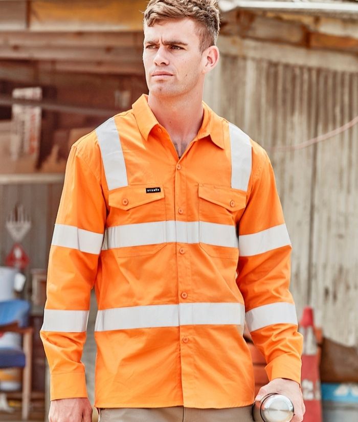 syzmik-zw680-mens-hi-vis-vic-rail-taped-ttmc-long-sleeve-shirt-orange-reflective-tape