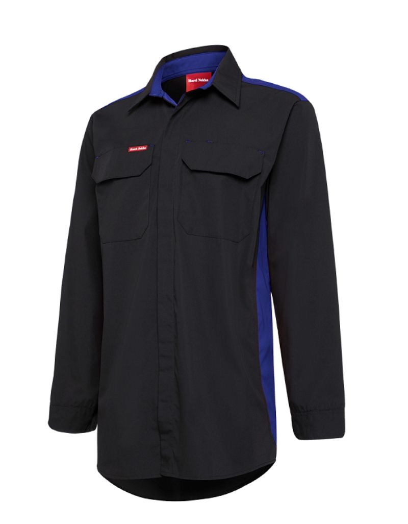 mens work shirts. Hard Yakka Long Sleeve Contrast Shirt Code: N2SU02 Colours: Black/Red, Black/Grey, Black/Blue Sizes: S - 5XL