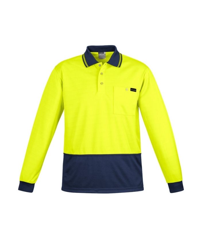 yellow-navy-syzmik-ZH410-Mens-Cotton-Comfort-Back-LS-hi-vis-Polo