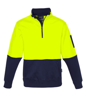 hi-vis-fleece-pullover-1/2-zip-yellow-navy-builders-construction-plumbers-electricians