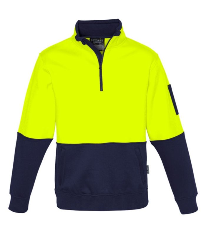 hi-vis-fleece-pullover-1/2-zip-orange-navy-builders-construction-plumbers-electricians