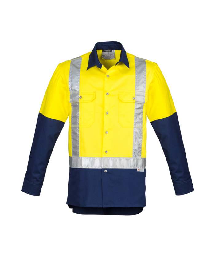 Mens Hi Vis Spliced Industrial Shirt - Shoulder Taped