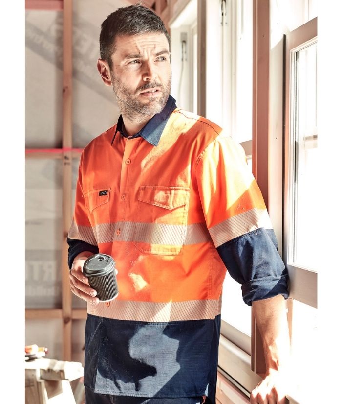 zw229-mens-rugged-cooling-hi-vis-segmented-tap-long-sleeve-shirt-orange-navy