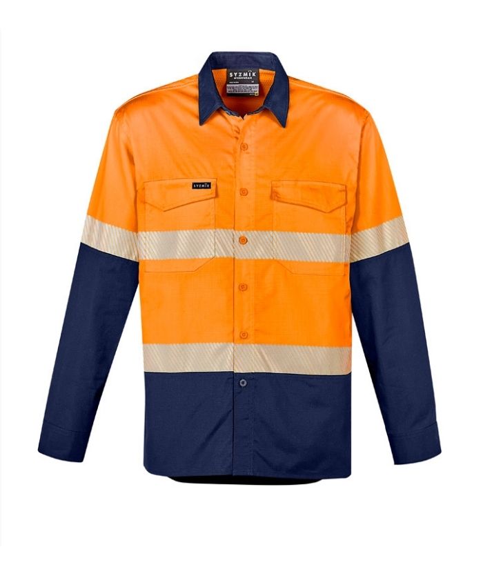 zw229-mens-rugged-cooling-hi-vis-segmented-tap-long-sleeve-shirt-orange-navy